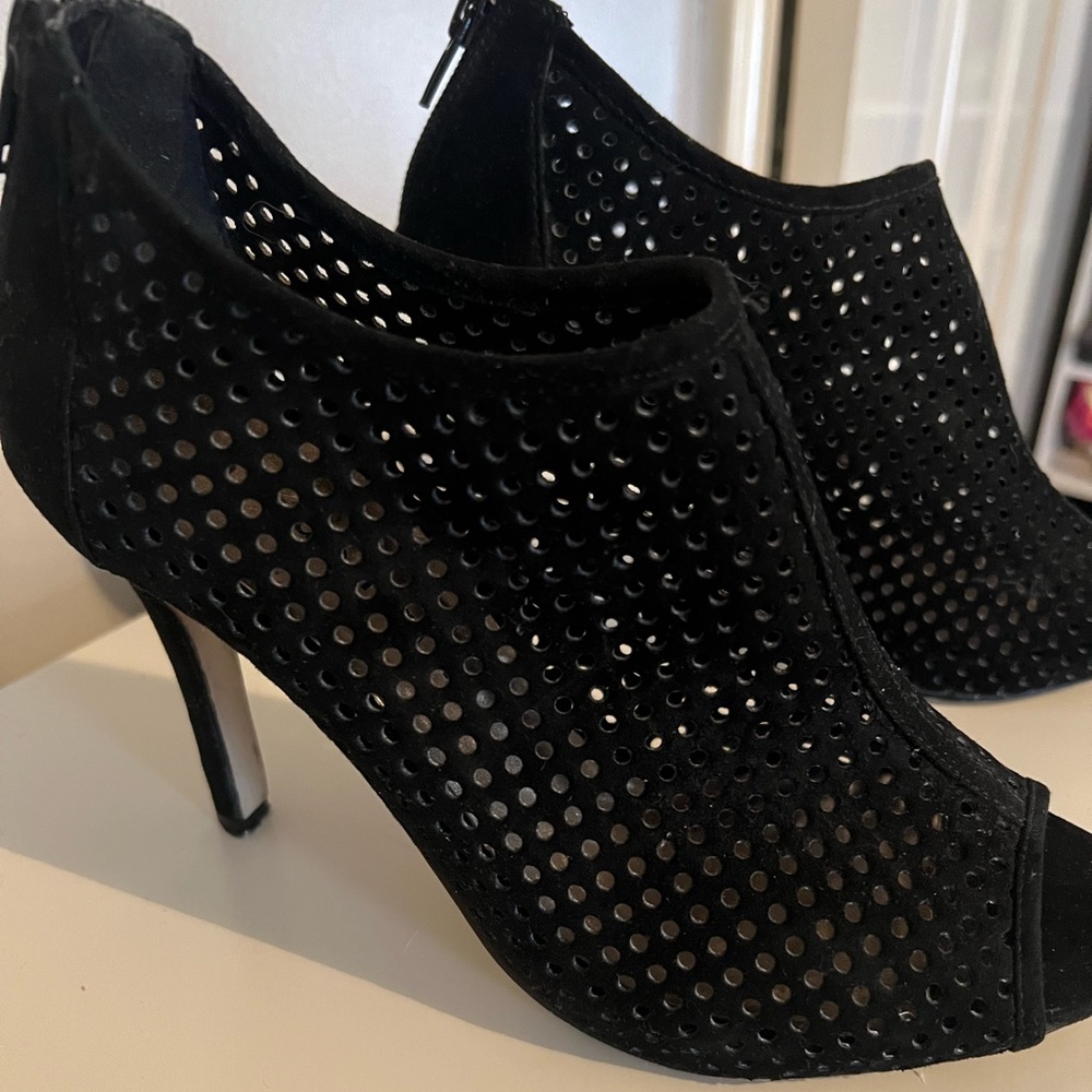 Madden Girl black suede peep toe booties - Picture 2 of 5